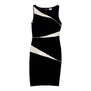 Vintage‎ Cache Black White Zipper Sheath Dress Sleeveless Colorblock Stretch 2